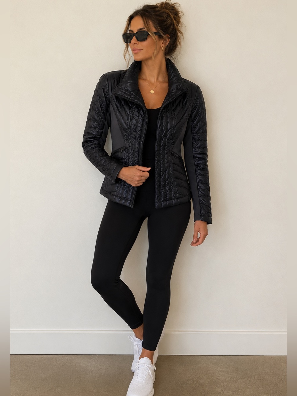Blanc Noir Quilted puffer with mixed media inserts